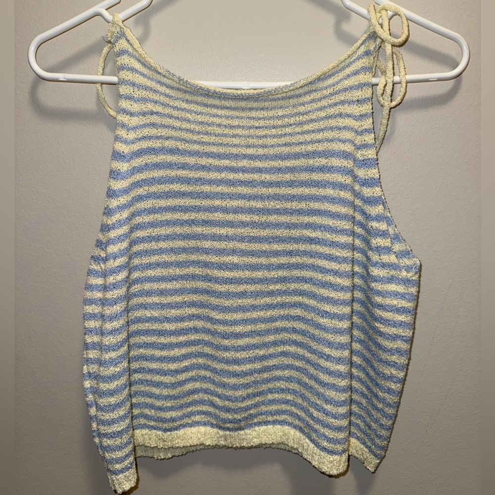 Blue and Yellow Terrycloth Knit Sleeveless Tank Top with Adjustable Ties NWOT - Picture 2 of 5
